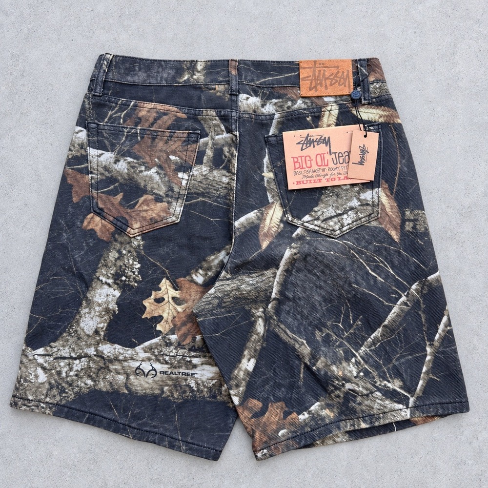 Stussy Big Ol Jean Shorts Mens Medium Realtree Camo Streetwear Baggy Denim NWT